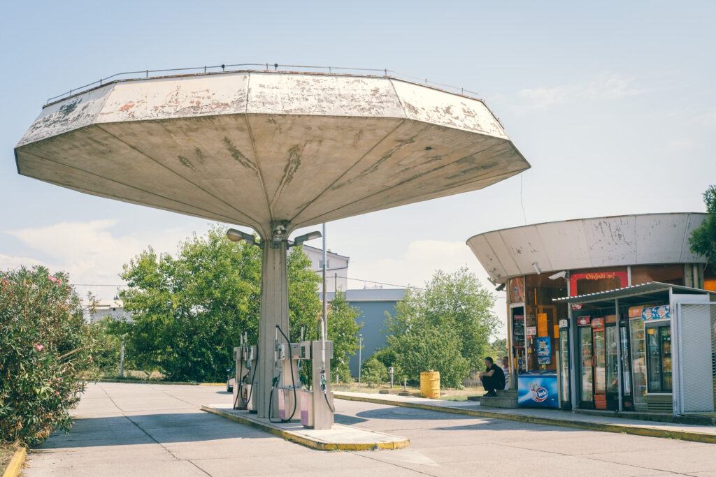 brutalist petrol station in bosnia herzegovina ©Sacha Jennis